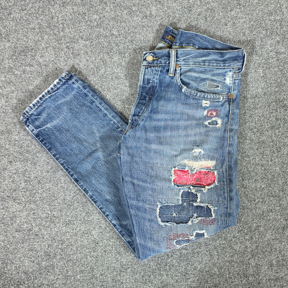 Polo Ralph Lauren Sullivan Slim Distressed Patchwork Jean Men Tag 34x30Act 34x29